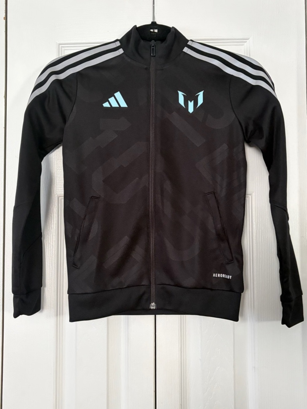 adidas Black Messi Track Jacket with Light Blue Logos